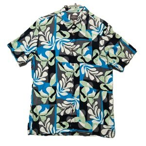 Quiksilver Waterman Collection Shirt Mens Large Regular‎ Fit Blue Green Hawaiian